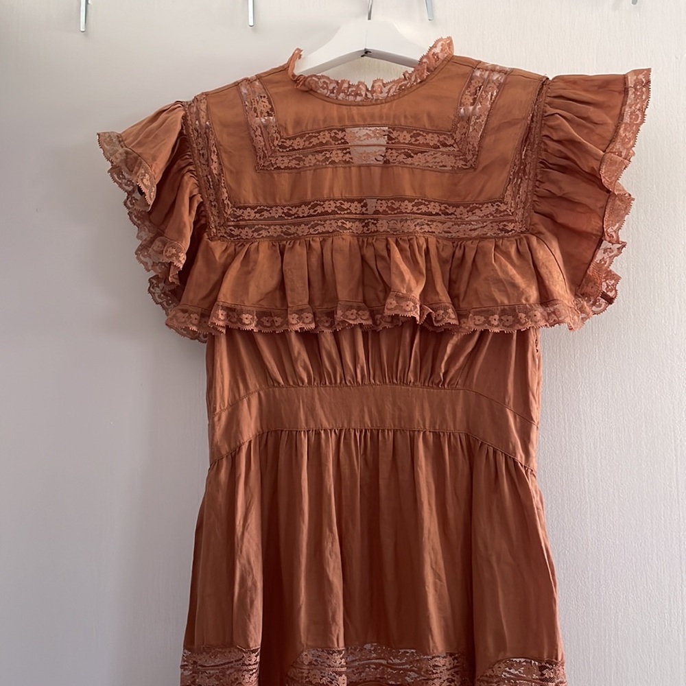 Doen Rust Brown Ruffled Midi Dress - Picture 3 of 12